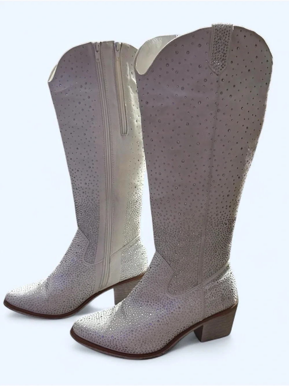 Pierre Dumas Tall White Embellished Rhinestone Wilder Cowgirl Boots. Size 8.5